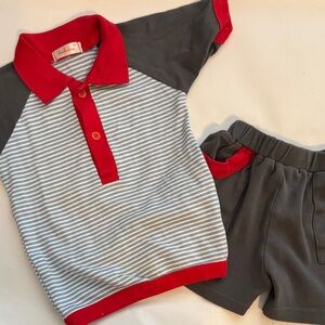 Polo Shirt and Shorts Set - Red and Gray